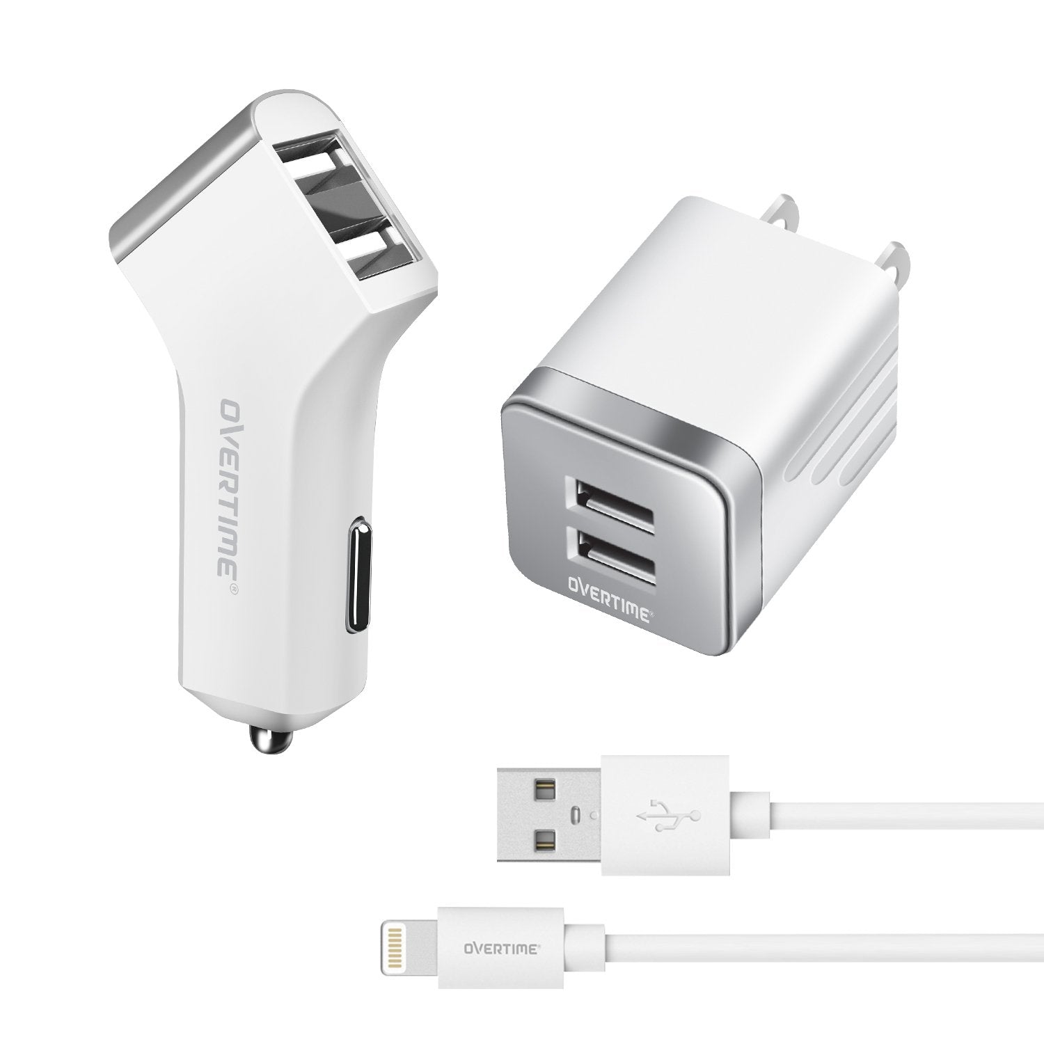 Overtime Dual iPhone Car Charger Set Charging Cable - Tophatter Daily Deals
